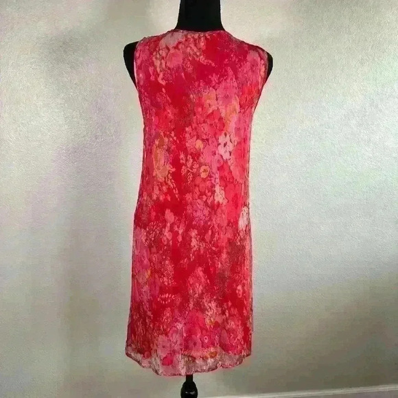 Alberto Makali Floral Gauzy Double Lined Silver Sequin Pink Sleeveless Dress XL - Picture 7 of 10